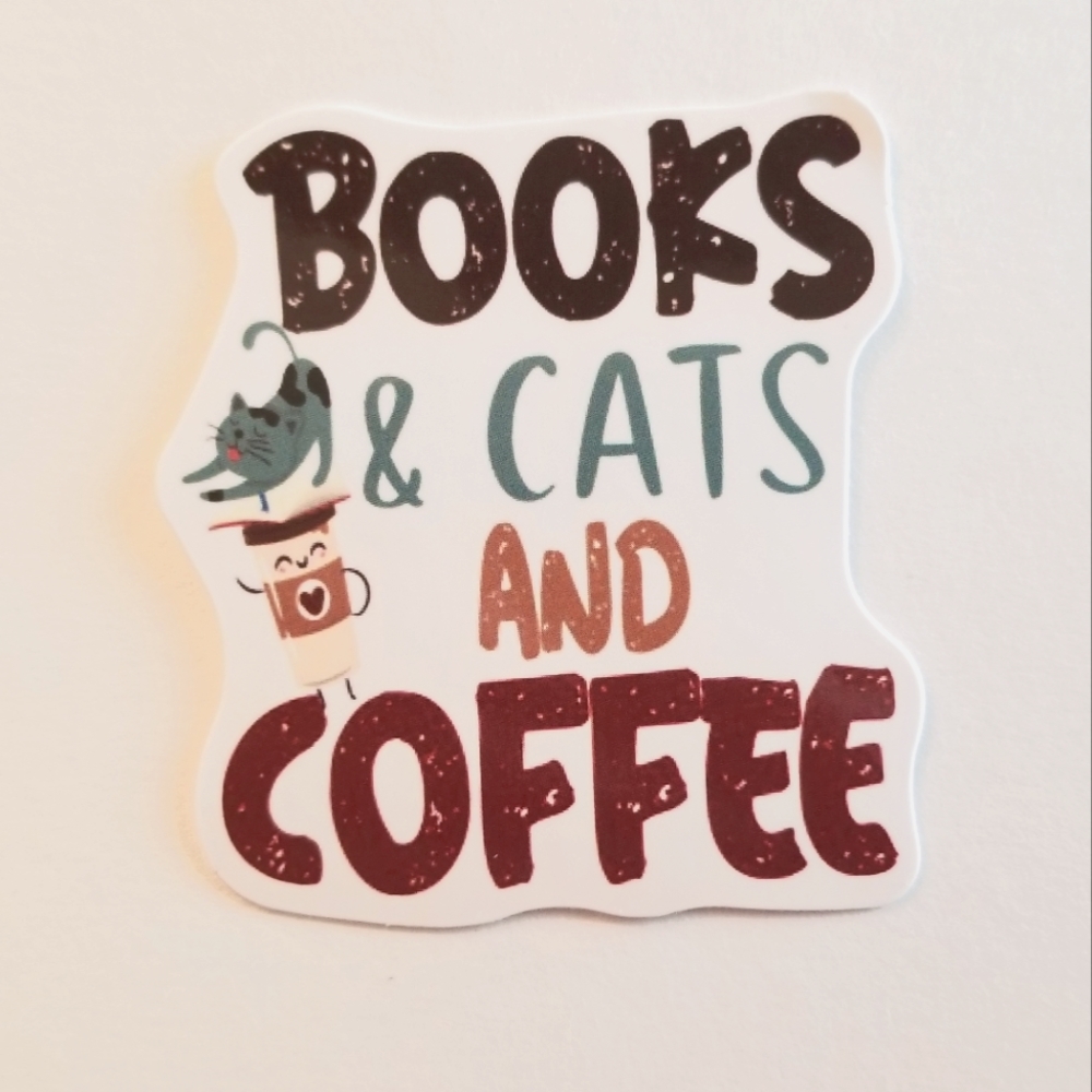 10/$10 Books & Cats and Coffee Sticker